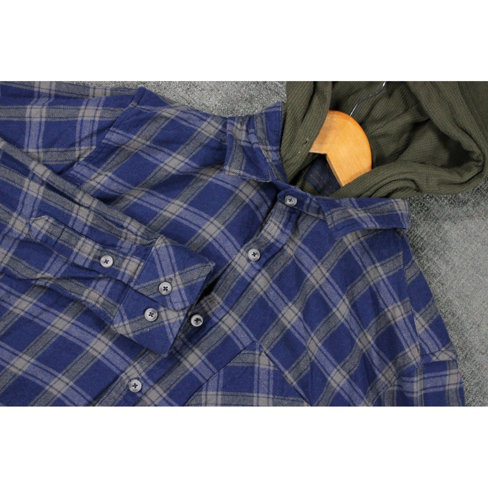 Nomad Mens Plaid Flannel Shirt Blue Gray Long Sleeve Hooded Cotton Size Medium